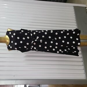 Ann Taylor Black and White Polka Dot Sleeveless Belted Dress